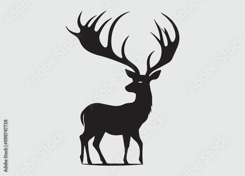 Deer Vector Illustration Set, Black and White Silhouettes. Collection of Different Deer Poses, Perfect for Logo, Design