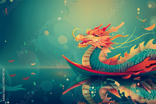 Beautiful holiday composition for happy celebrate chinese dragon boat festival, abstract vivid composition consists of fictional unreal fantastic vision on background