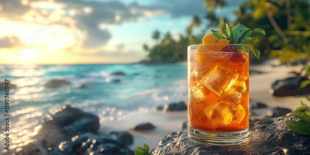 Sunset Cocktail on Tropical Beach: A Refreshing Escape Sunset Cocktail on Tropical Beach: A Refreshing Escape