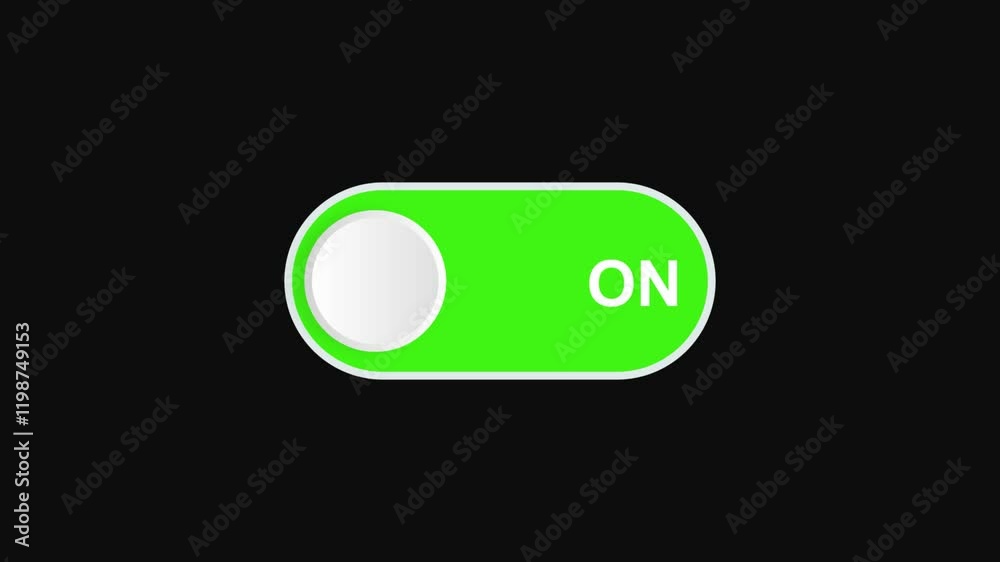 On off toggle switch animation, 2D slider switch button animation motion graphic isolated on green screen background