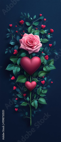 Create a lovely valentine's card invitation with an intricate rose heart design for romantic weddings and anniversaries