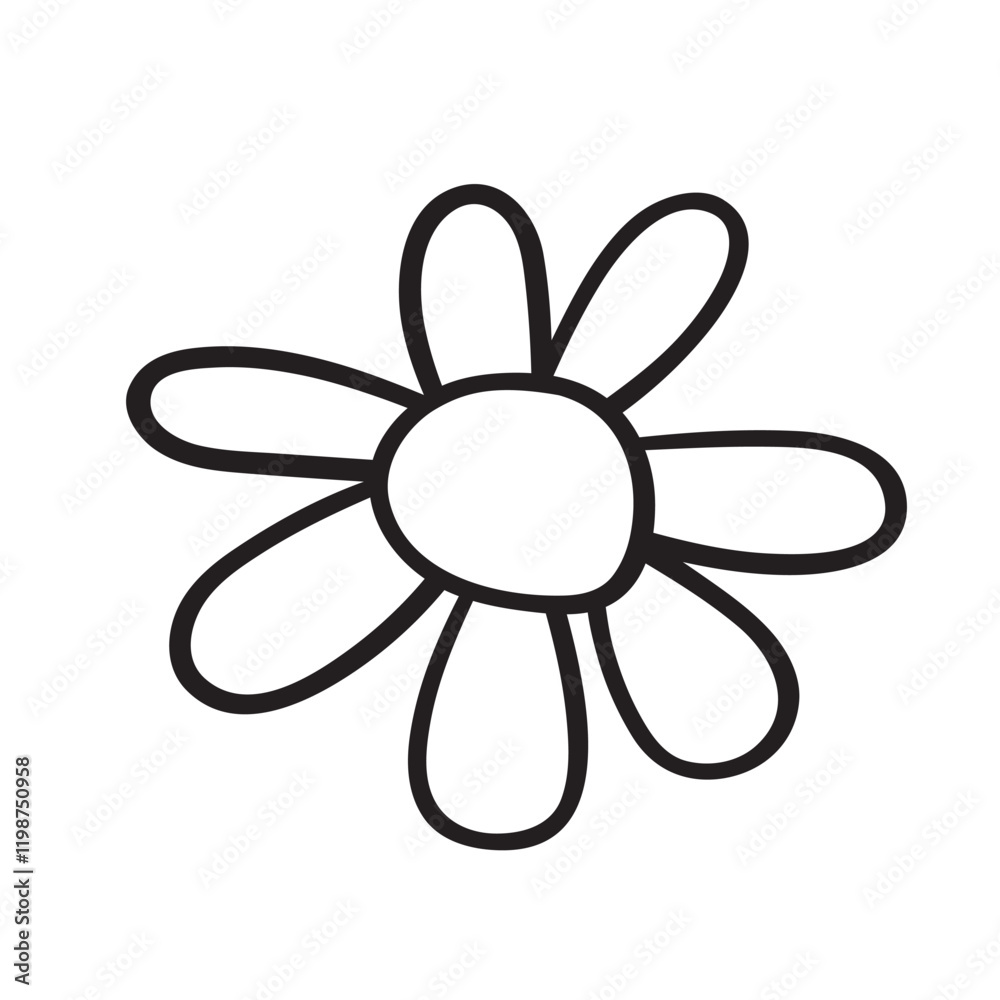 Hand drawn chamomile. Simple outline illustration. Vector design on white background.