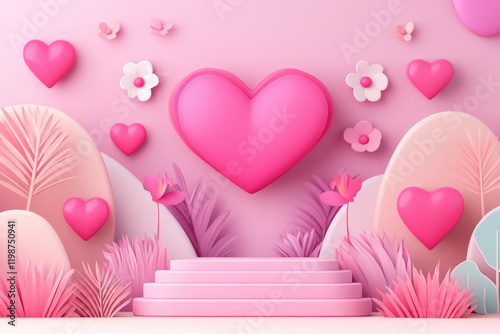 Create a lovely valentine's day display podium in trendy flat style for romantic weddings and anniversary invitations filled with heartfelt passion