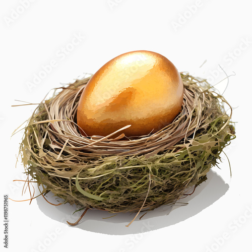 golden egg in nest with white background