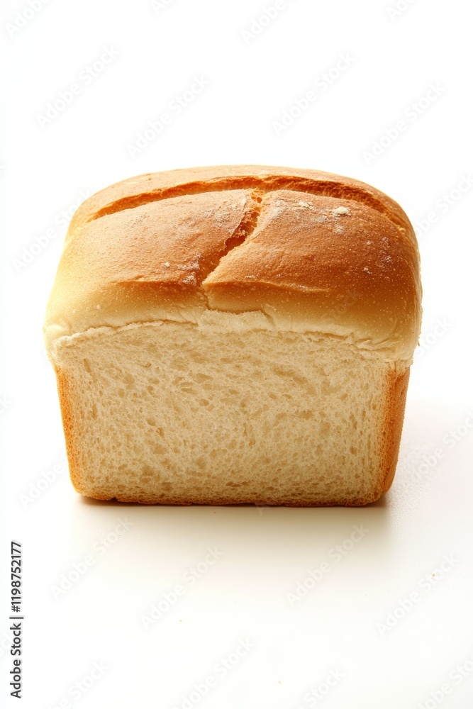 A freshly baked white bread loaf displayed on a clean white background. Ideal for culinary projects, this soft loaf offers rich texture and versatility. A freshly baked white bread loaf displayed on a clean white background. Ideal for culinary projects, this soft loaf offers rich texture and versatility.