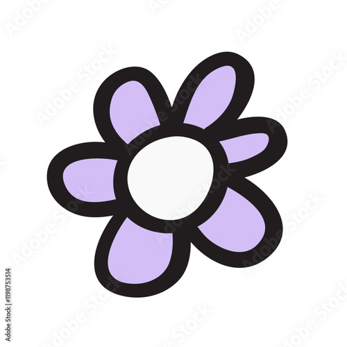 Daisy. Purple color flower. Hand drawn design. Illustration on white background.
