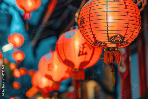 Beautiful holiday composition for happy celebrate chinese festival of lanterns, abstract vivid composition consists of fictional unreal fantastic vision on background photo