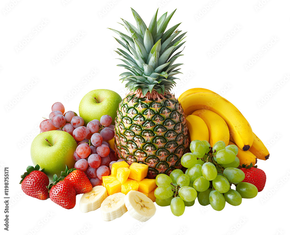 Assortment of fresh tropical fruits png isolated on transparent background Assortment of fresh tropical fruits png isolated on transparent background