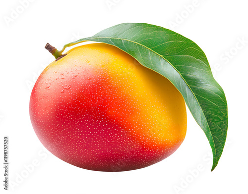 Ripe mango with leaf png isolated on transparent background photo