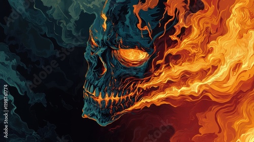 Fiery Skull Emerging From Burning Embers