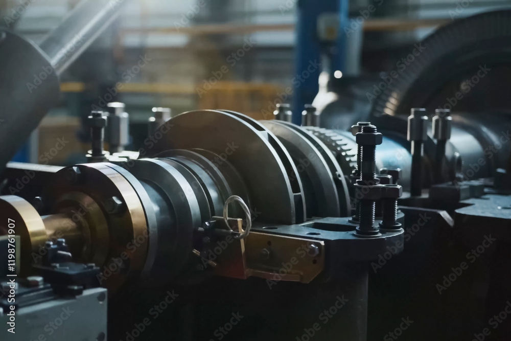 equipment at gas compressor station. Turbines and pipe gate valves equipment at gas compressor station. Turbines and pipe gate valves