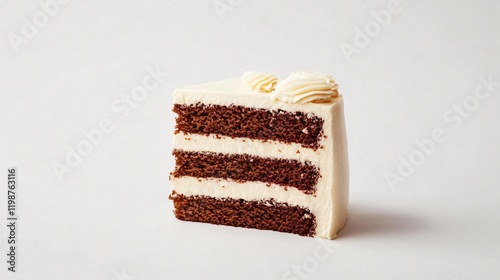 A Slice of Chocolate Cake Art: Layered Delight with Vanilla Frosting. This tempting image captures the essence of indulgence with moist cake and creamy buttercream.
