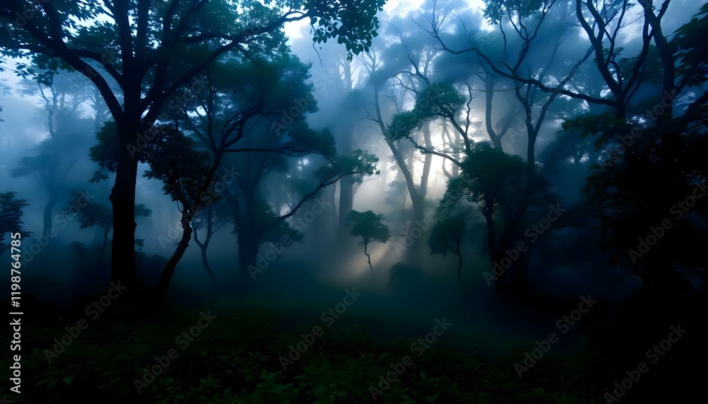 a foggy forest filled with lots of trees a foggy forest filled with lots of trees