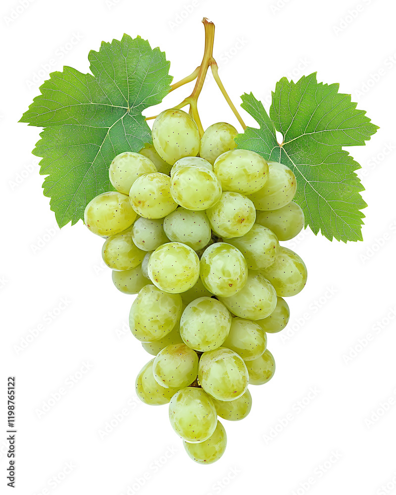 Fototapeta premium Green grapes cluster with leaves png isolated on transparent background