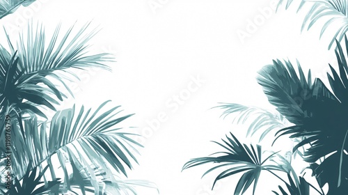 Wallpaper Mural Lush Greenery: Tropical Leaves and Palm Branches in Teal. Botanical Prints, Nature Patterns, Green Foliage, Exotic Flora. Jungle Vibes, Summer Feeling. #tropical #leaves #palm #greenery Torontodigital.ca