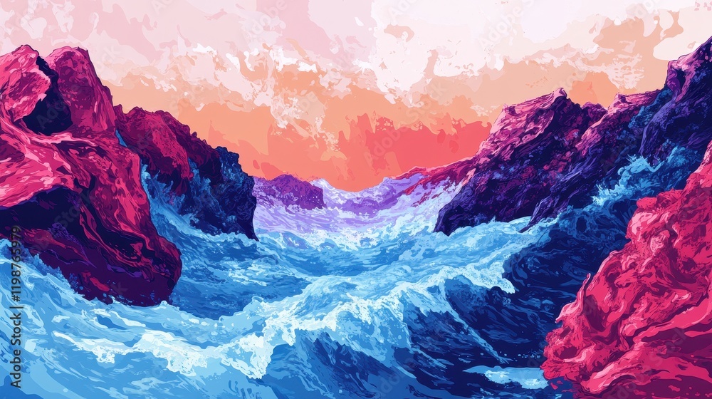 Obraz premium Abstract Painting of Mountains and Turbulent Waters