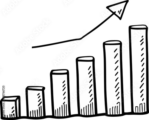 Hand Drawn Bar Chart with Upward Arrow Symbolizing Growth and Success