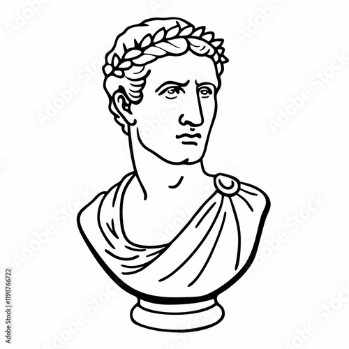 Ancient Roman Bust Outline with Laurel Wreath Classical Art Illustration