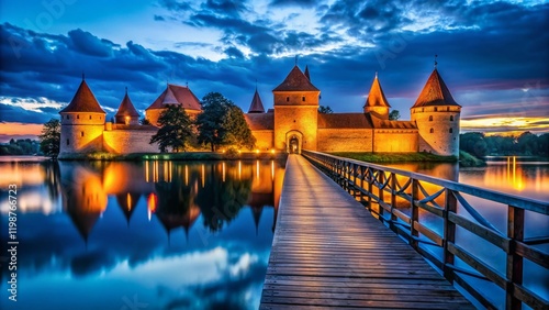 Trakai Castle Bridge Night Photography, Lithuania - Low Light Scenic View