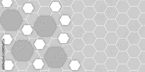 White hexagons geometric background, minimal. Honeycomb pattern with hexagon mesh. Texture bee comb grid. Flat vector illustration. Abstract Digital Blue Hexagons Business or Science Background. Tech.