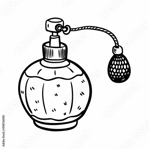 Vintage Perfume Bottle Sketch with Atomizer Retro Fragrance Illustration