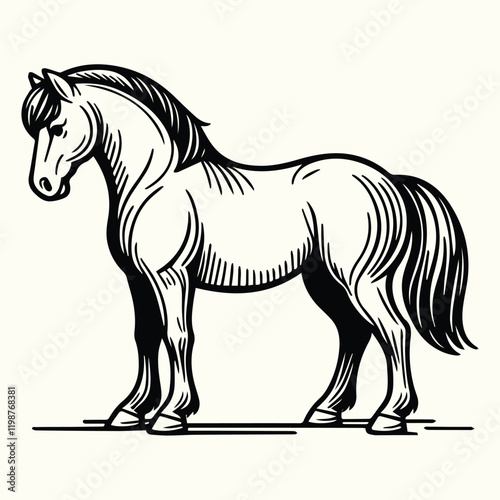 Horse Drawing Black and White Coloring Page