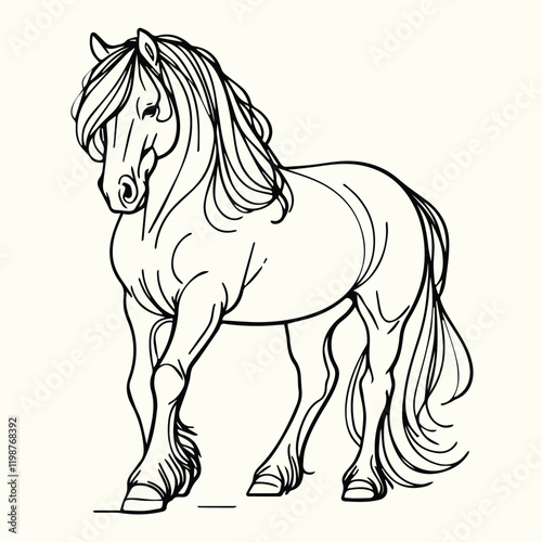 Horse Drawing Black and White Coloring Page