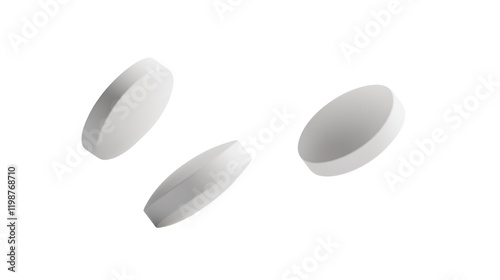 Three white pills floating in the isolated on a transparent background