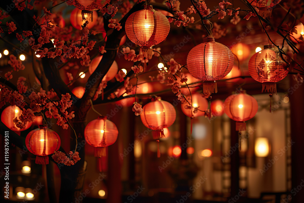 Beautiful holiday composition for happy celebrate chinese festival of lanterns, abstract vivid composition consists of fictional unreal fantastic vision on background