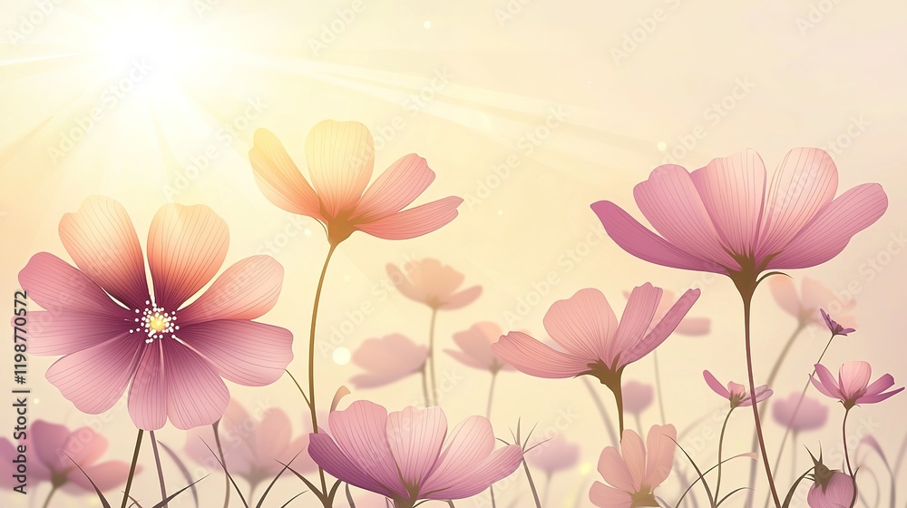 Sunlit Pink Cosmos Field Sunlit Pink Cosmos Field