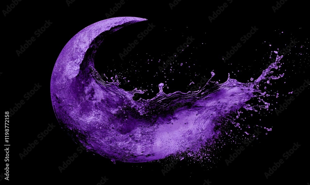 Fototapeta premium Purple liquid splash in crescent moon shape.