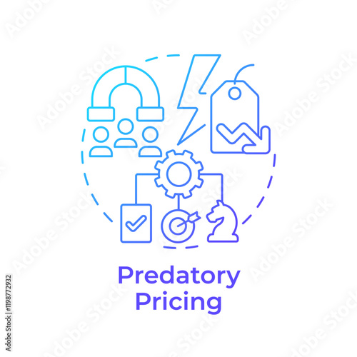Predatory pricing blue gradient concept icon. Driving out competitors with low prices. Competitive strategy. Round shape line illustration. Abstract idea. Graphic design. Easy to use in brochure