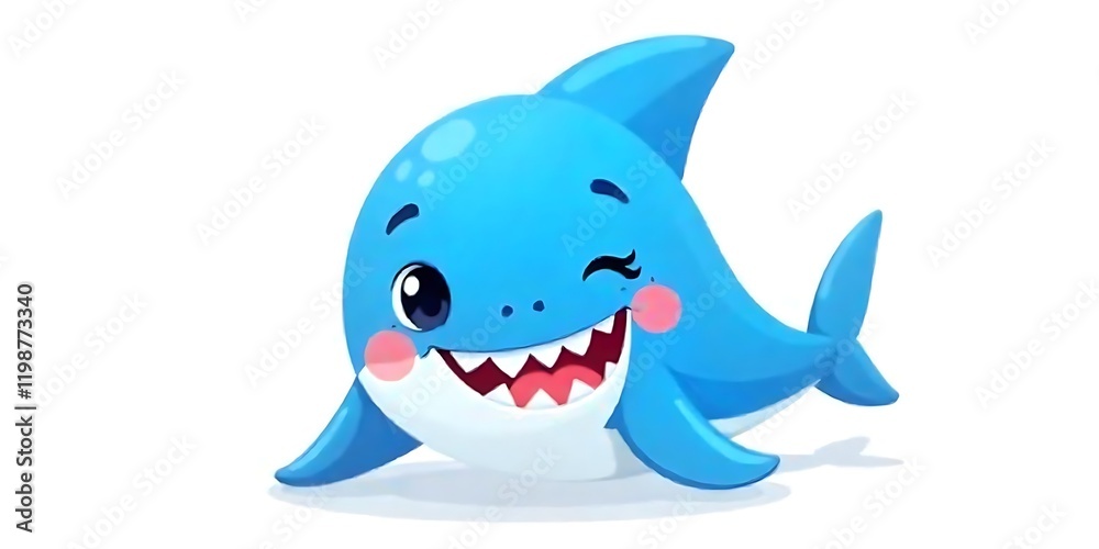 Cheerful Cartoon Baby Shark with Friendly Winking Expression