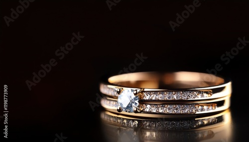 Diamond-Studded Gold Rings Against a Black Background photo