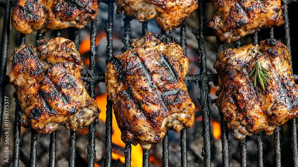 Grilled Chicken Pieces on Barbecue, barbecue chicken, chicken thighs, grilling, bbq, summer food