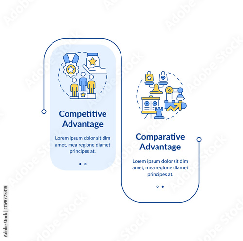 Competitive vs comparative advantage rectangle infographic vector. Company growth strategy. Data visualization with 2 steps. Editable rectangular options chart. Lato-Bold, Regular fonts used