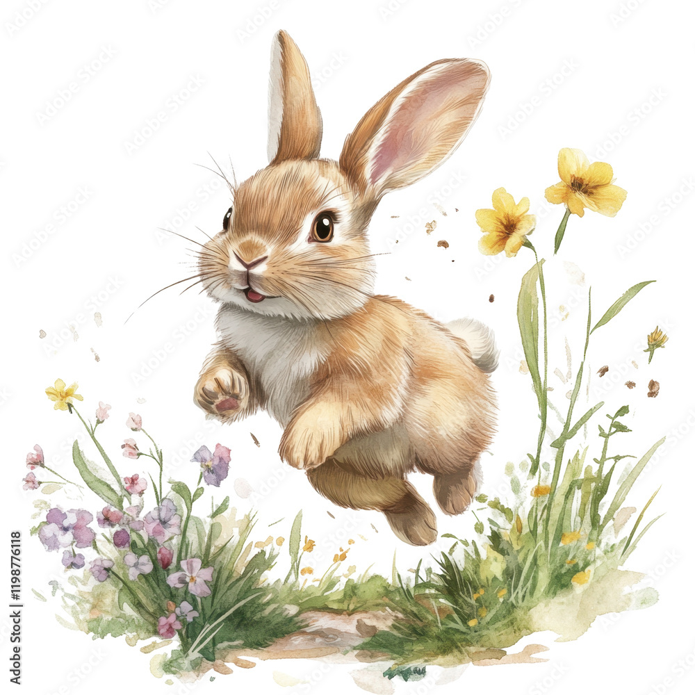 Charming and Playful Rabbit Surrounded by Colorful Flowers in a Nature Scene Charming and Playful Rabbit Surrounded by Colorful Flowers in a Nature Scene