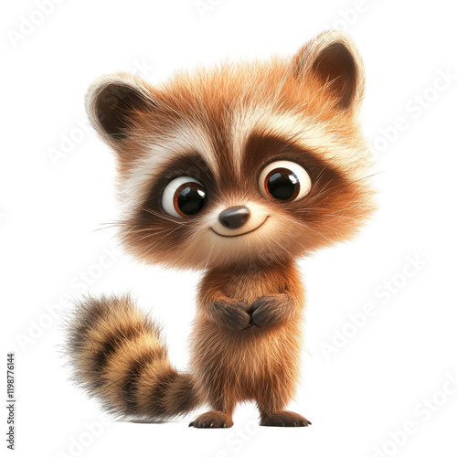 Adorable Cartoon Raccoon Character with Charming Features in a Playful Pose photo