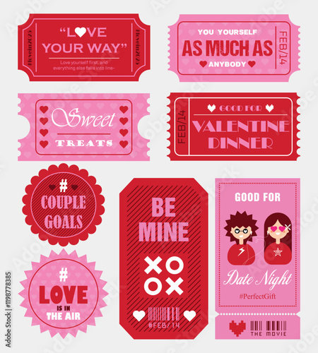 Set of Valentine's Day Tickets and Coupon. Art & Illustration