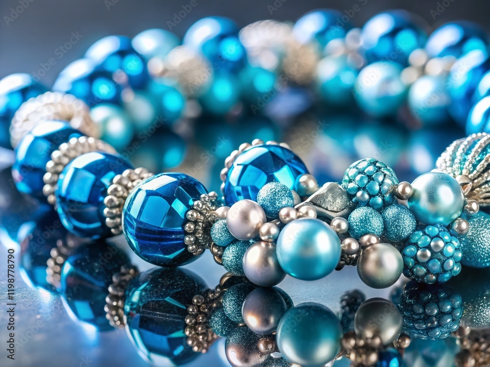Elegant Blue and Silver Beaded Jewelry Fashion Photography - Closeup Details Elegant Blue and Silver Beaded Jewelry Fashion Photography - Closeup Details