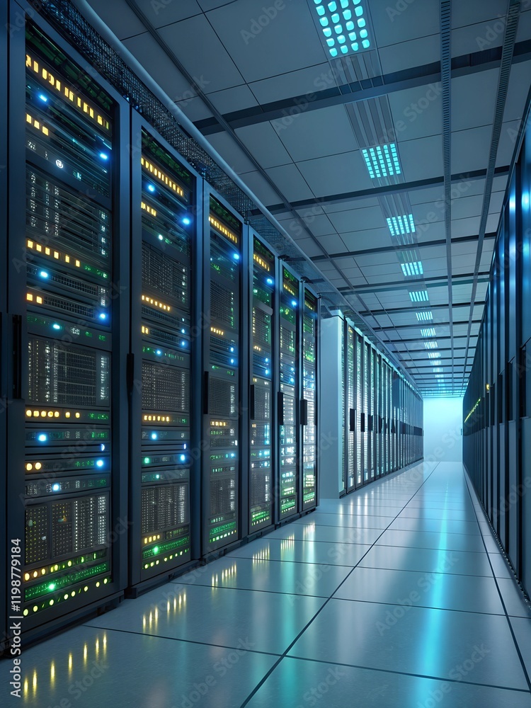 Futuristic Data Center with Illuminated Servers Futuristic Data Center with Illuminated Servers