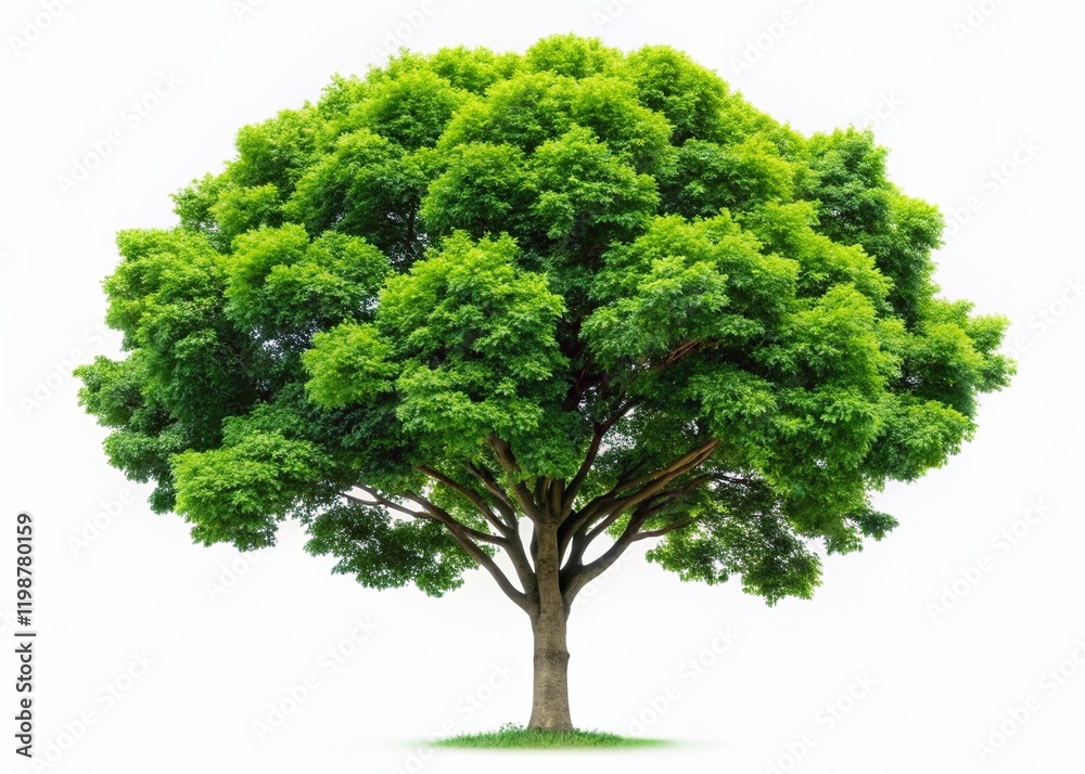 Vibrant Leafy Tree, Slender Trunk, Nature Growth, Isolated White Background Stock Photo