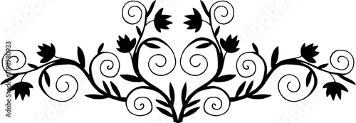 Decorative elements of curls with leaves. Vector illustration. Hand drawing.	