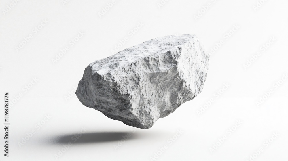 Naklejka premium Floating Rock on White Background: A Minimalist 3D Render of Surreal Stone Art