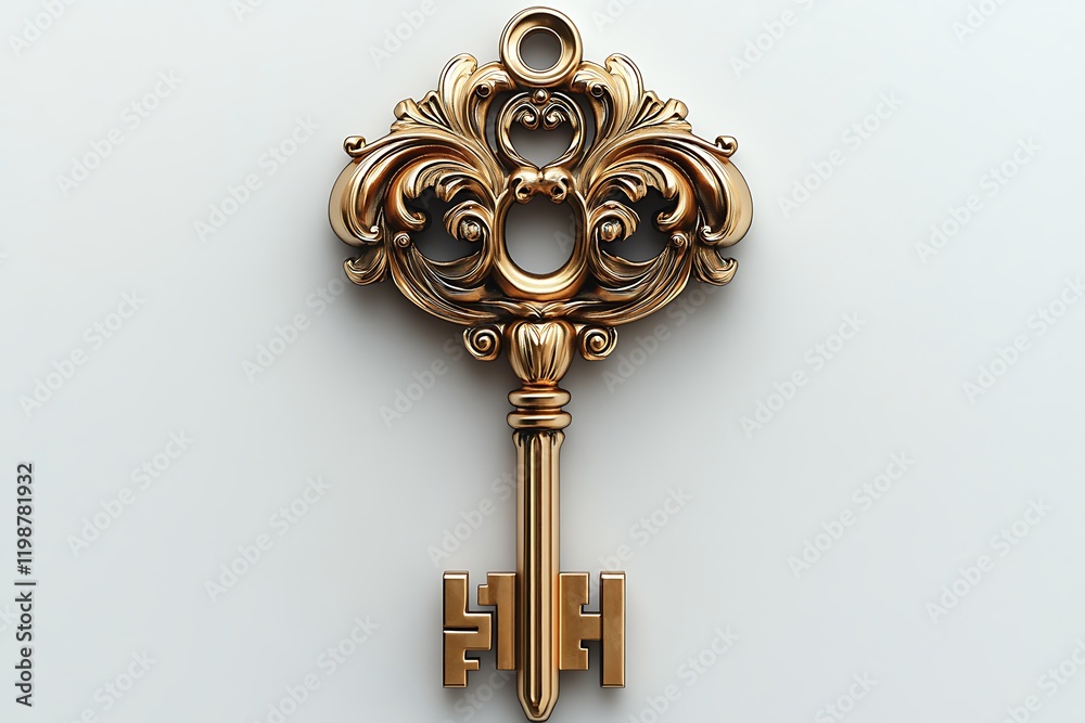Ornate Gold Key, High-Quality 3D Rendering Ornate Gold Key, High-Quality 3D Rendering