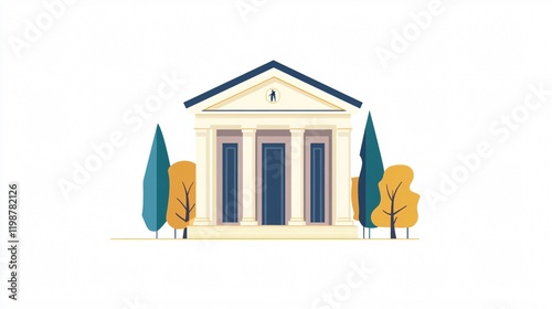 Classical Architecture Building with Columns, Autumn Trees, and Tranquil Surroundings - Explore the Timeless Beauty of Historic Landmarks photo