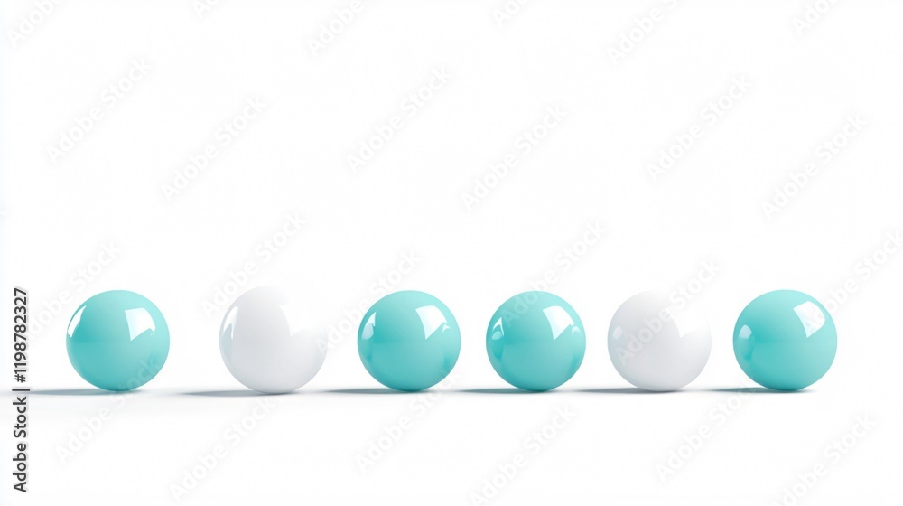 Abstract 3D Render of Glossy Aqua and White Spheres on White Background - Minimalist Design, Geometric Shapes, and Modern Art Composition Abstract 3D Render of Glossy Aqua and White Spheres on White Background - Minimalist Design, Geometric Shapes, and Modern Art Composition