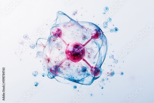 Abstract artwork depicting a molecule or atom structure with interconnected nodes, showcasing a network or connection concept photo