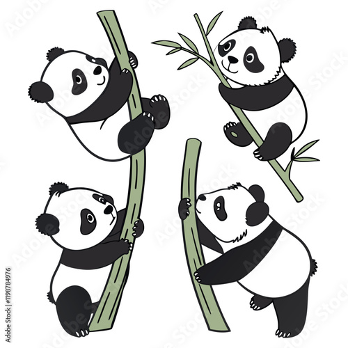 Panda. Bear cute funny animal character in forest cartoon collection