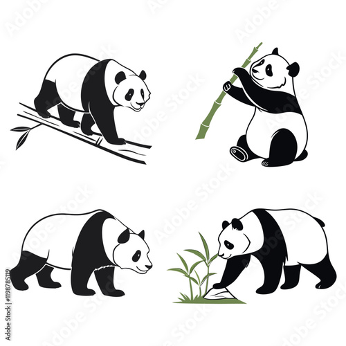Panda. Bear cute funny animal character in forest cartoon collection